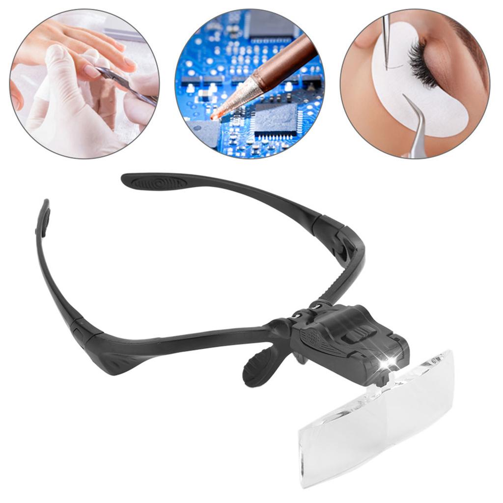 Eyeglass Type Headband Magnifier with 5 Lens LED Lamp for Eyelashes Extension Use