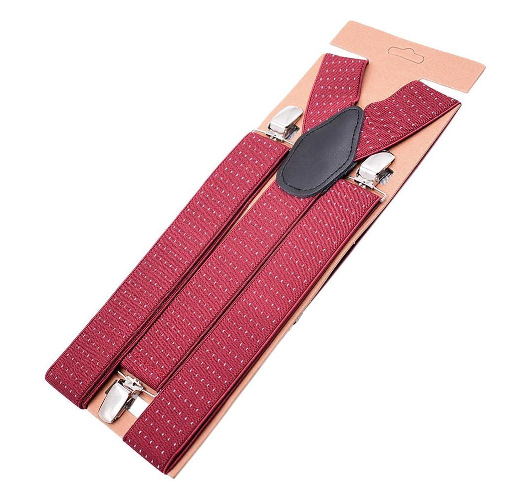 Men Elastic Y-Back Suspenders Stripe Dots Pattern 3 Clips Heavy Duty Trouser Braces