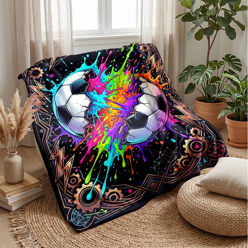Soccer Ball Splash Art 9 Theme blanket Lightweight Warm Flannel Blanket Decorative Throw Blanket for Home Decoration