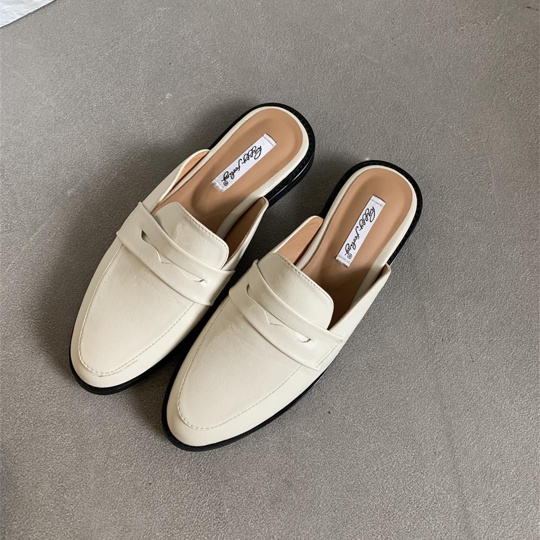 

Мода Bailamos Совершенно новые женские тапочки Женские с круглым носком Слипоны Женские повседневные мюли Туфли Плоский каблук Уличные Платье Сандалии Туфли Mujer 35 слоновая кость