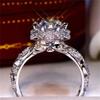 Super Shining Women Fashion Ring Exquisite CopperColor Inlaid Round Flower Stones Wedding Rings for Women Engagement Jewelry