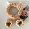 3PCS/Set Lovely Kitten Ear Wristband Hairband Set Women Girls Wash Face and Make up Plush Wristband Headbands