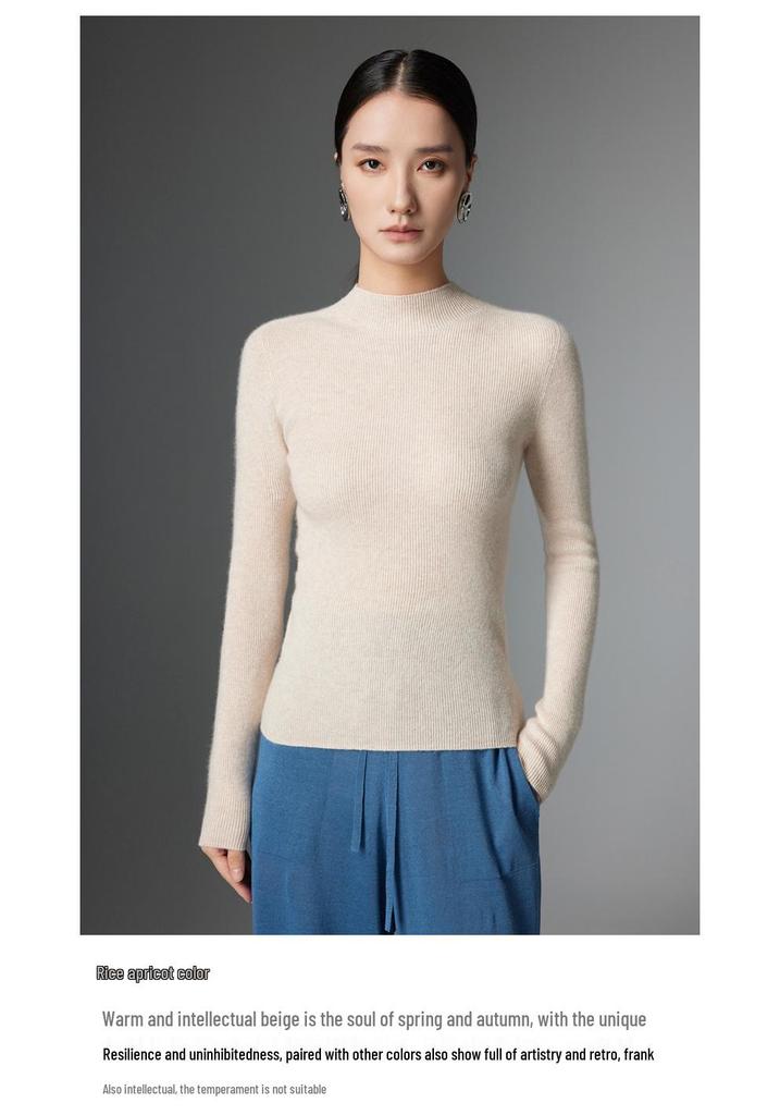 Women's Slim Fit Cashmere High Neck Knit Pullover - Warm Seamless Base Layer Sweater for Autumn and Winter