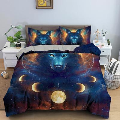 Moon Wolf Bohemia Bavlnená obliečka na paplón 220x240 Zimná súprava na manželskú posteľ Párová posteľ Obliečky na paplón Súpravy prikrývok Súprava posteľnej bielizne King Size