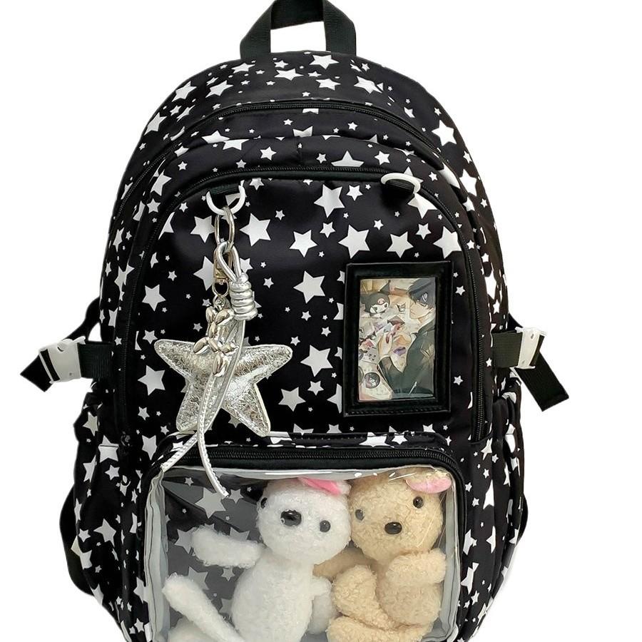 Schoolbag Korean Version Ins New High-value, Fresh, Sweet and Cute Stars, Pain Bag, Light Backpack for Junior High School Students