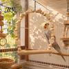 Bird Swing with Beads Parrot Perch, Solid Wood Perch Pole, Wooden Blocks And Cage Accessories Arch, Unpainted Toy for Small Medium Parrots Climbing