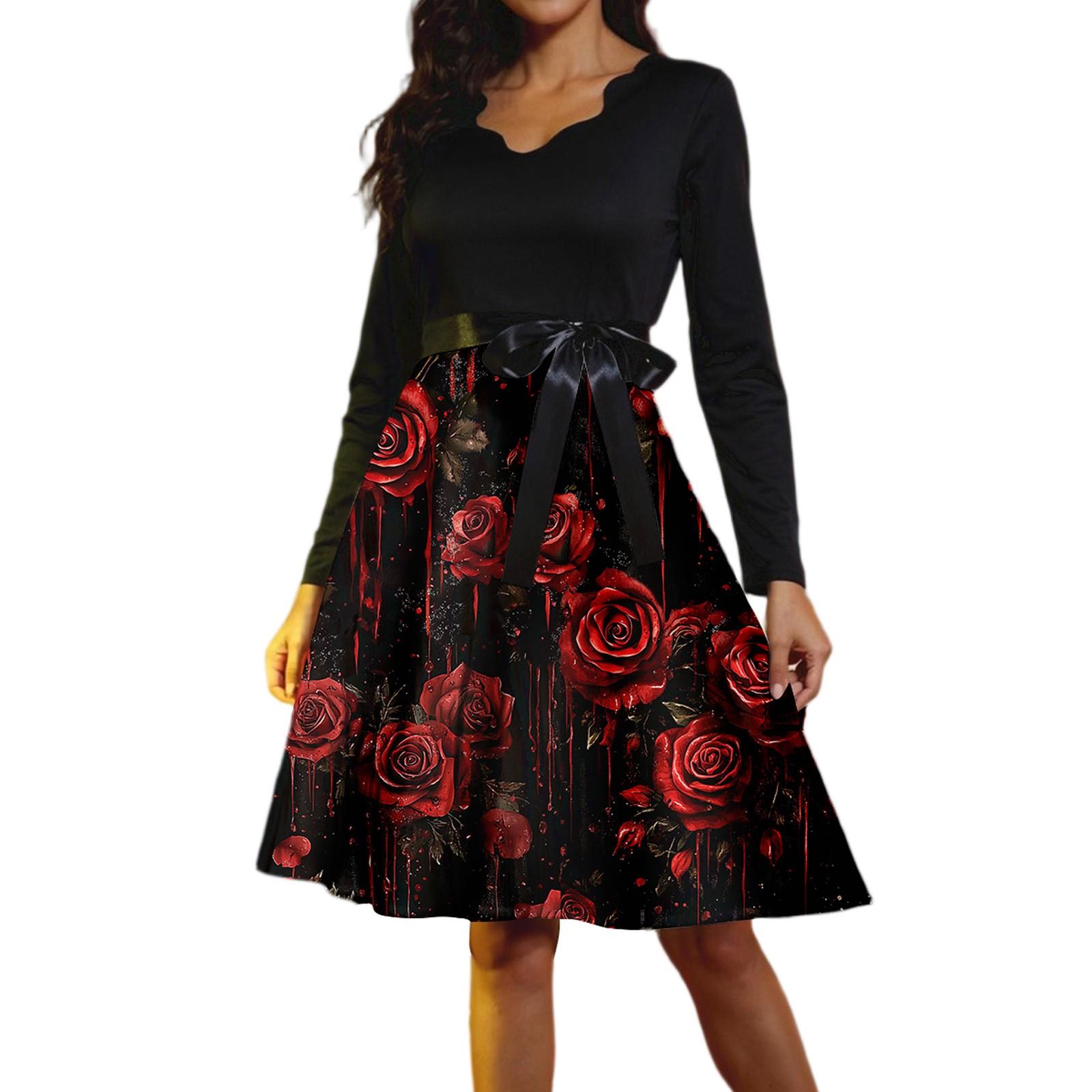 

Женские повседневные модные винтажные длинные платья с длинным рукавом на Хэллоуин и графическим принтом S