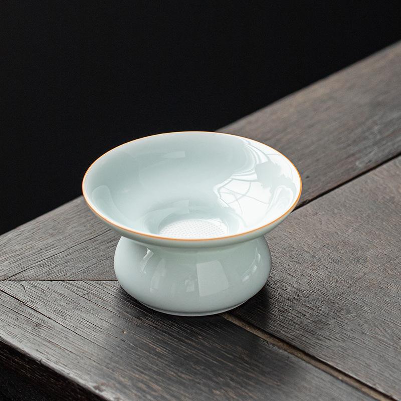 Ceramic Fine Hole Tea Saucer and Strainer White Porcelain Tea Filtration Kung Fu Tea Ceremony Accessories