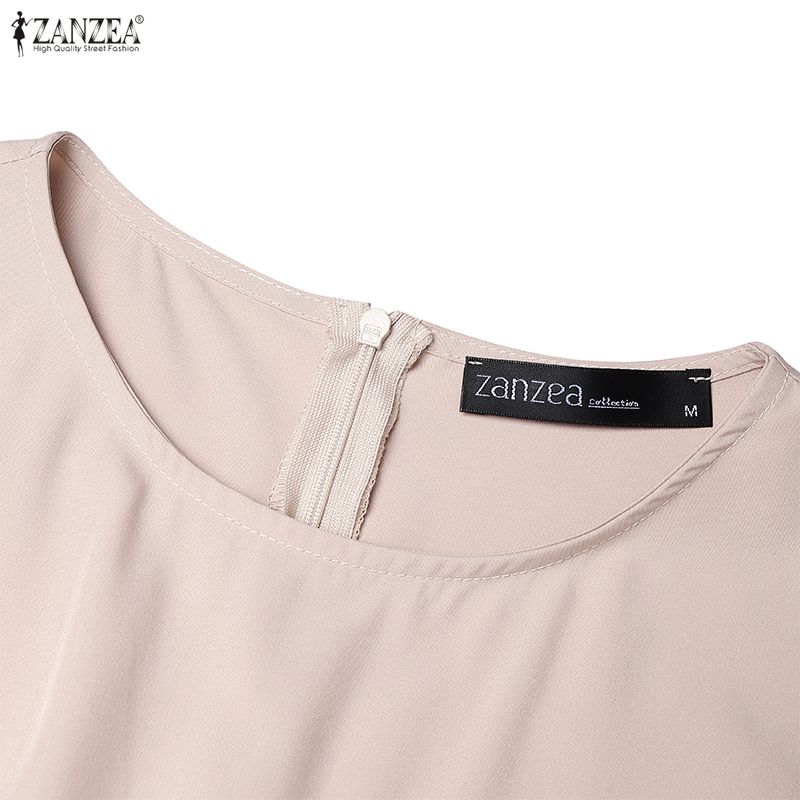 ZANZEA Abito casual da donna a maniche lunghe con scollo tondo tinta unita