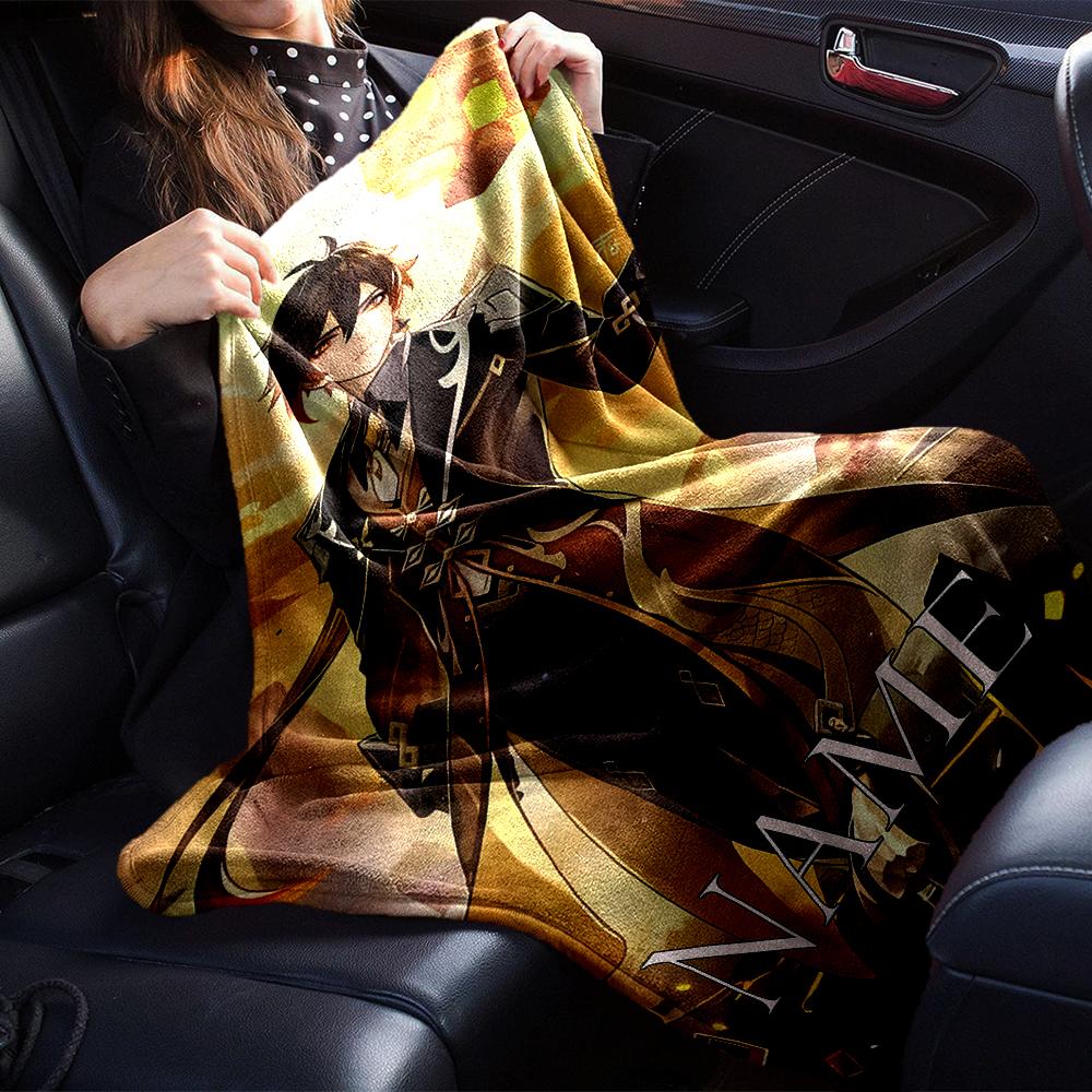 Customiz Name Personality Genshin Impact characters  Blanket Soft &Warm Sofa Office Bed Travel Lunch Break Blanket, Gift Suitable All Seasons