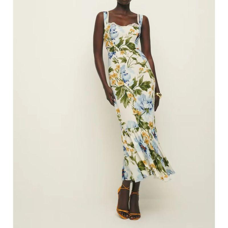 Spring New Arrival Women's Clothing French Vintage Floral Printed Sexy Lace Lace Fake Two-Piece Suspender Dress