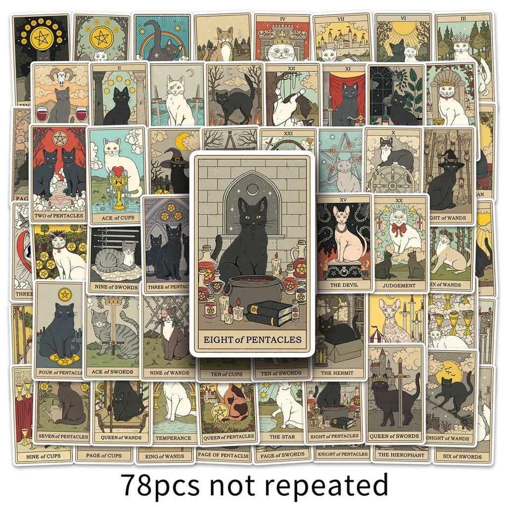 78 INS Novelty Cartoon Cute Kawaii Cat Tarot Card Stickers PVC Waterproof Stickers Decals For Kids Boys Girls Toys Gifts