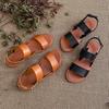 European and American retro style flat-bottomed buckle sandals women's one-word buckle strap large size beach sandals simple