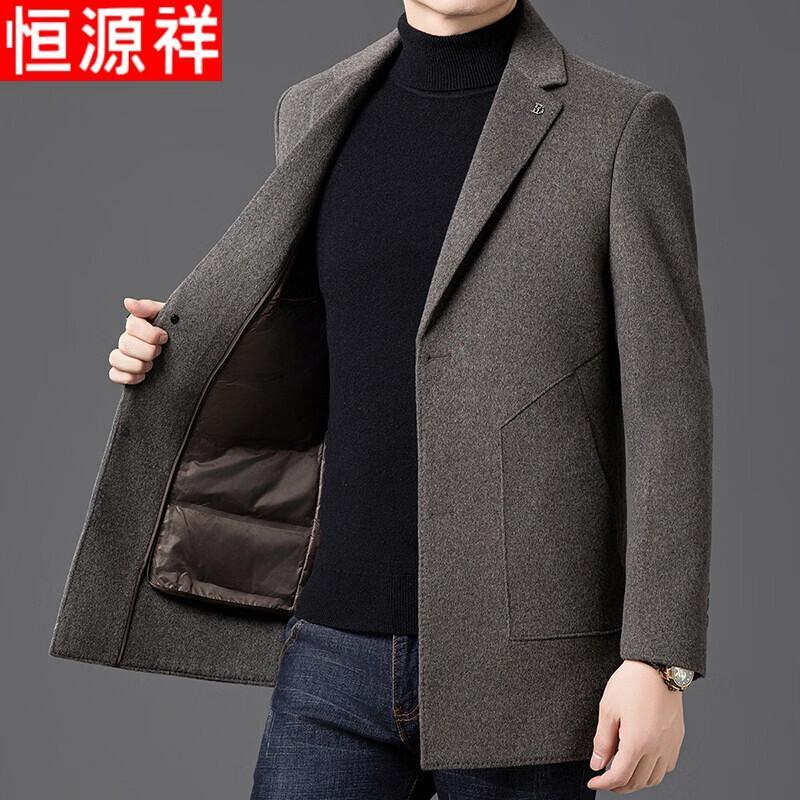 Hengyuanxiang Men's Business Casual Wool Overcoat with Down Liner