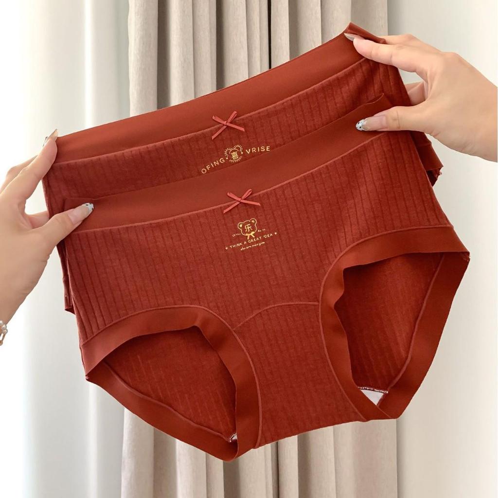 A116 Benmingnian Women's Mid-Waist Red Panties - Sweet Girl Style for 2025 Weddings and Festivities