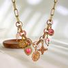 Adjustable Handmade Pendant Necklace Pink Enamel Boho Jewelry Elegant Multi Charms Necklace  Women