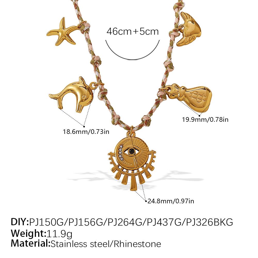 Vintage seaside style DIY freshwater pearl pendant bracelet stainless steel gold-plated ceramic pendant necklace female