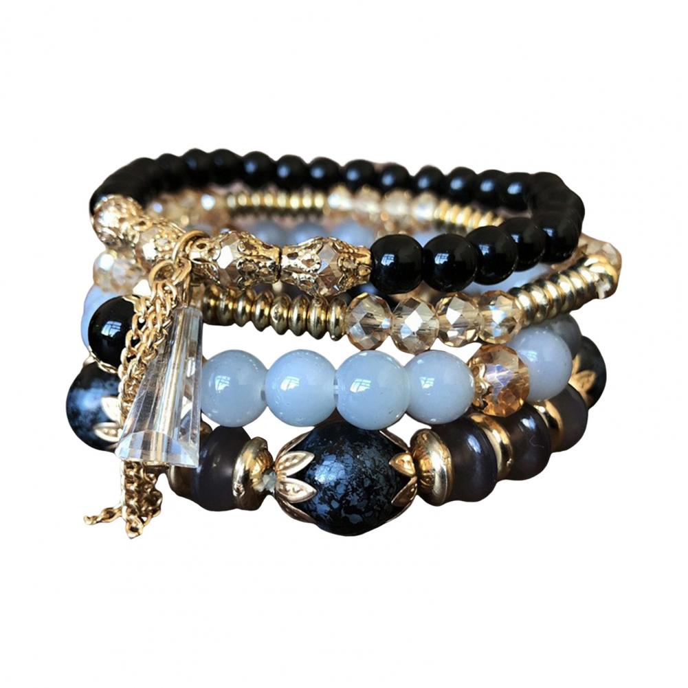 Adjustable Beaded Bracelet Bohemian Style Multi-layered Bracelet Set with Faux Pendants for Women Stackable Jewelry Set for Her