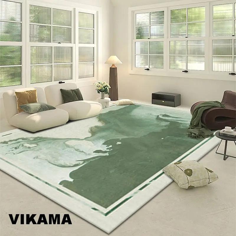 Sage Green Minimalist Bordered Area Rug, Soft Non-Slip Floor Carpet for Living Room, Bedroom  Modern Home