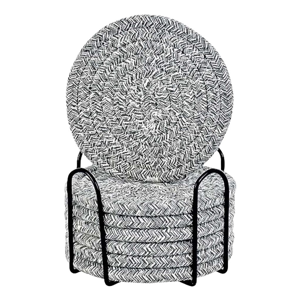Cotton Rope Placemat 8-piece Set With Stand Household Cotton Thread Dining Table Insulation Mat  Mat Pot Mat