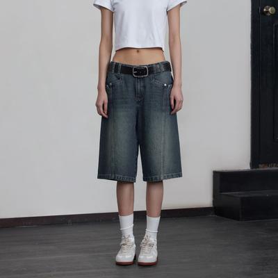 Summer Denim Shorts Women High Waist Knee Length Casual Loose Jeans Wide