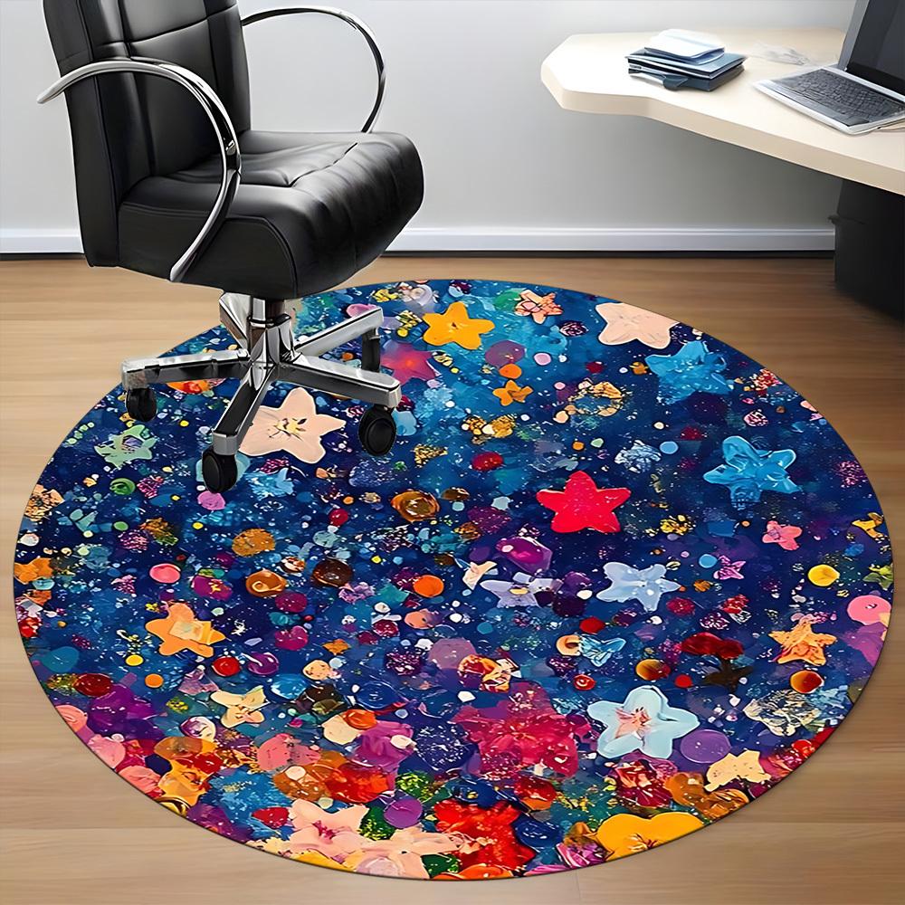 1pc Star Confetti Office Round Area Rug, Indoor Mat Suitable For Office, Under Office Chairs Bedroom Living Room Home Decor, Room Deco 077