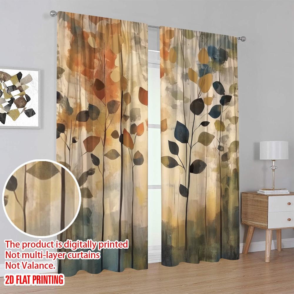 2 szt., druk płaski 2D Zasłony i dekoracja okienna Jesienne sylwetki Poliester (bez pręta) Dekoracje Do Domu Ldealne dla