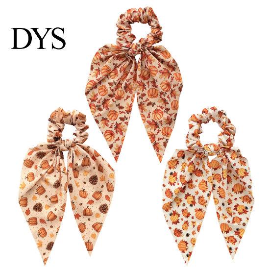 Autumn Theme Hair Ties for Gifts Fall Pumpkin Maple Leaf Tie Women, Bow Knot Ribbon Ponytail Elastic Bands Thick Holder, Soft Fabric Accessory