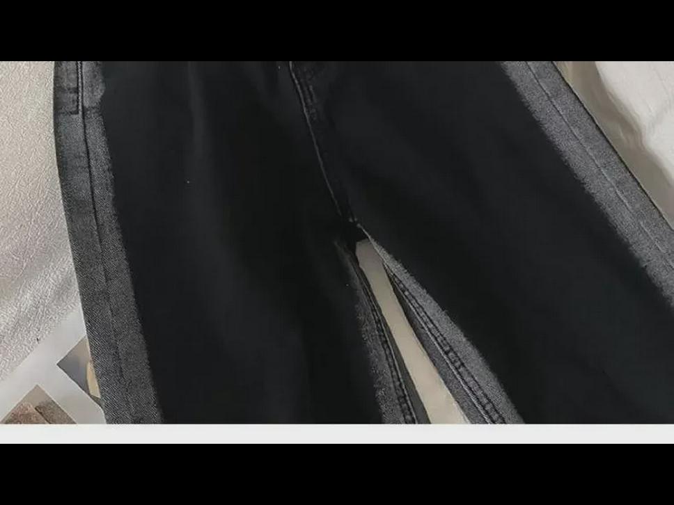 Contrast Color High-Waist Velvet Wide-Leg Jeans - Autumn/Winter Warm Straight-Leg Pants for Women