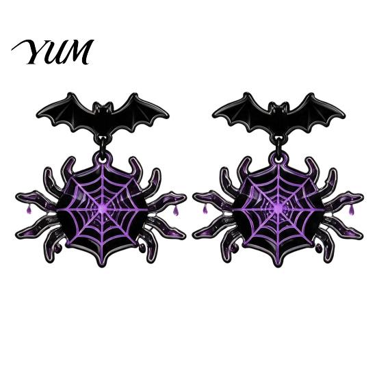 Alternative Fashion Earrings 1 Pair Halloween Theme Acrylic for Women, Gothic Pink Spider Flame Pattern Drop Dangle Earrings, Spooky Holiday