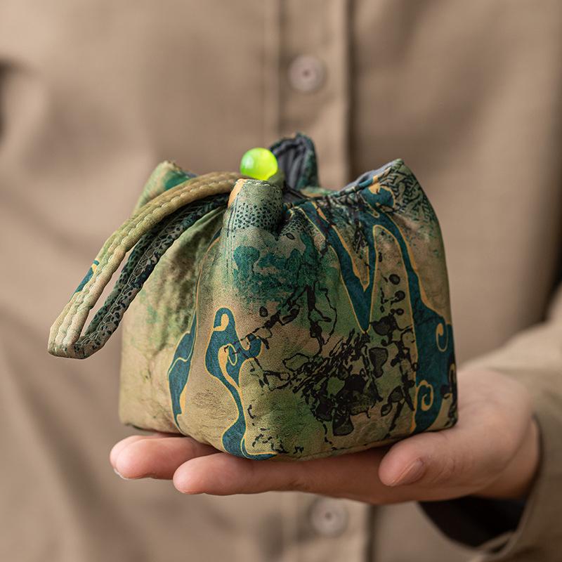 Portable Silk Travel Tea Set Bag for Outdoor Tea Ceremony