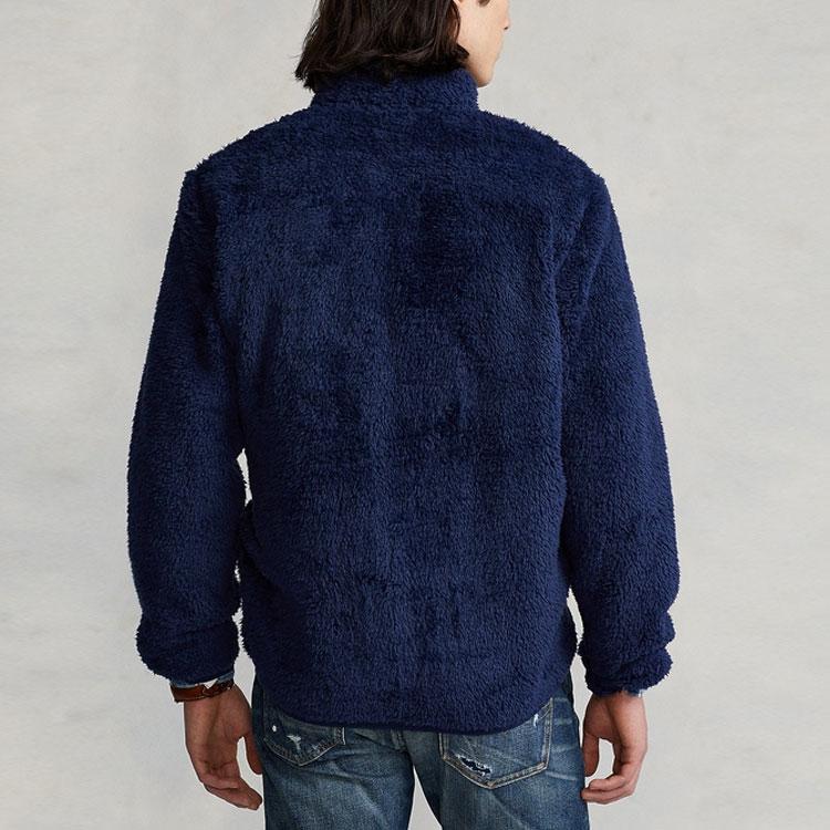 Polo Ralph Lauren SS22 Solid Color Fleece Stand Collar Spliced Fleece Jacket Men Jackets Navy-Blue MNPOKNI16821838-410