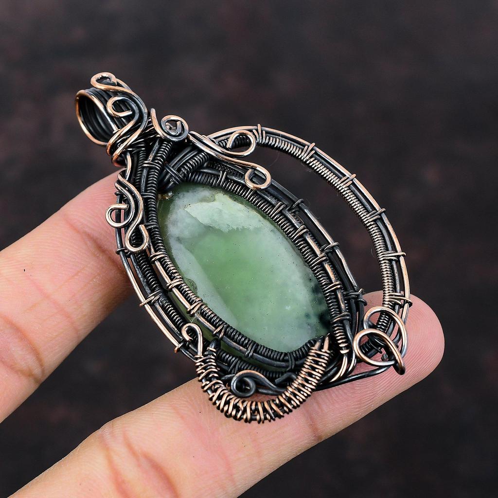 Prehnite Pendant Copper Wire Wrapped Pendant Handmade Decent Pendant Wire Wrap Prehnite Jewelry Gift For Him Gemstone Pendant Copper Jewelry