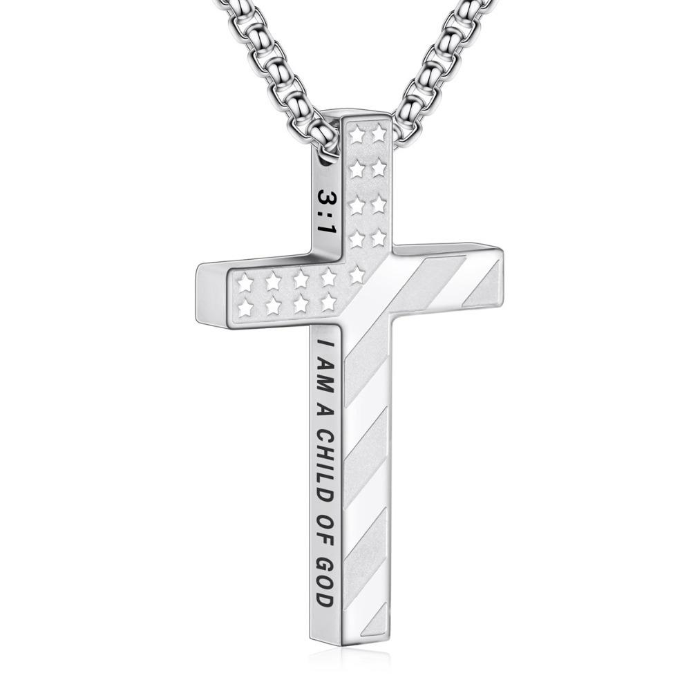 Stylish Titanium Steel Christian Cross Devout Elegant Bible Verse Inspirational Faith Flag Pendant Gifts