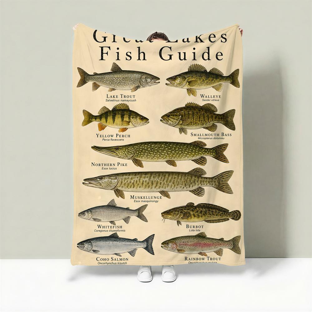 Vintagefreshwaterfishchart Throw Lightweight 240G Flannel Blanket Soft Skin-Friendly For Summer Cooling