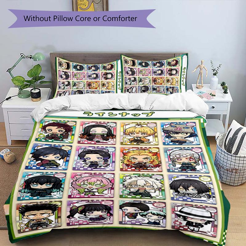 3pcs Demon Slayer characters1 pattern bedding set duvet cover set includes duvet cover &pillowcases, perfect all season bedroom decoration & gift