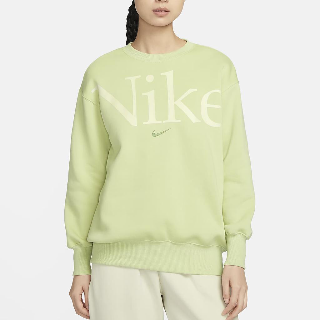 Nike Sportswear Phoenix Fleece Letter Crewneck Pullover Sweatshirt Women Sweatshirt Light-Olive-Green Gray FN3655-371