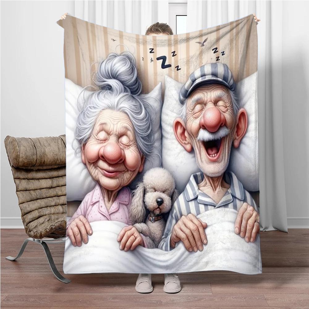 

Cartoon Grandpa and Grandma Flannel Blanket Soft Keep Warm Throw Blanket Blanket For Sofa Bed Office Camping Travelling Gifts 100x150cm(39x59in)