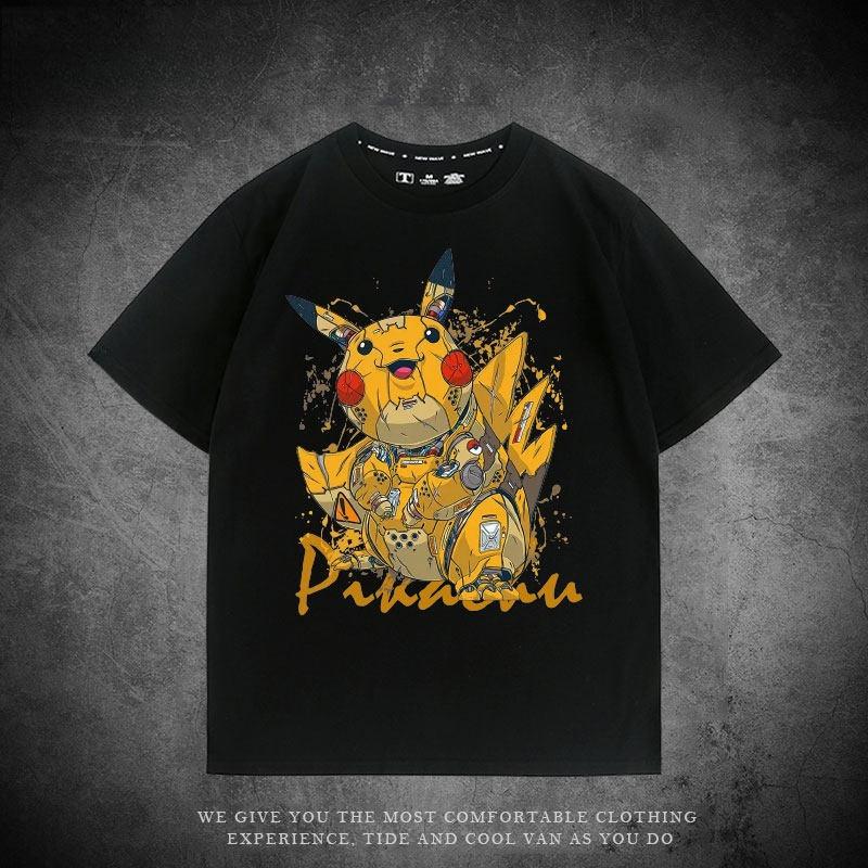 Mechanical Series Trendy T-shirt Bulbasaur Charmander Squirtle Pikachu Pure Cotton Loose Short-sleeved Clothing