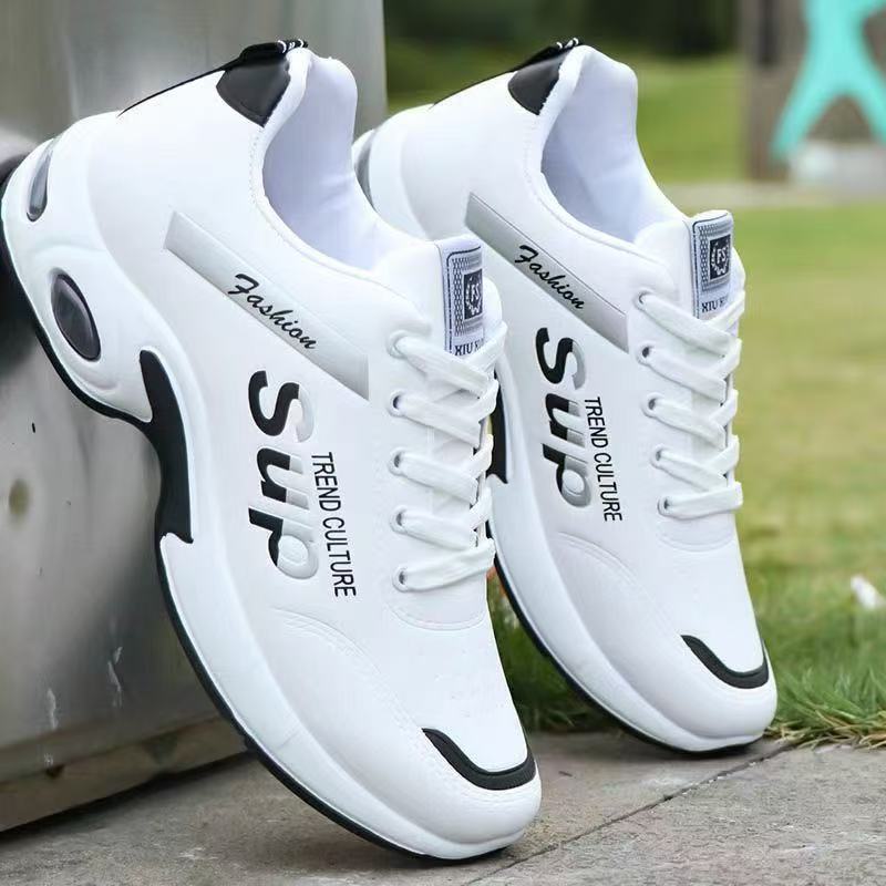 

New sports shoes men s inner height increase spring and summer trendy shoes men s non-slip and deodorant running shoes leather surface waterproof 44 білий
