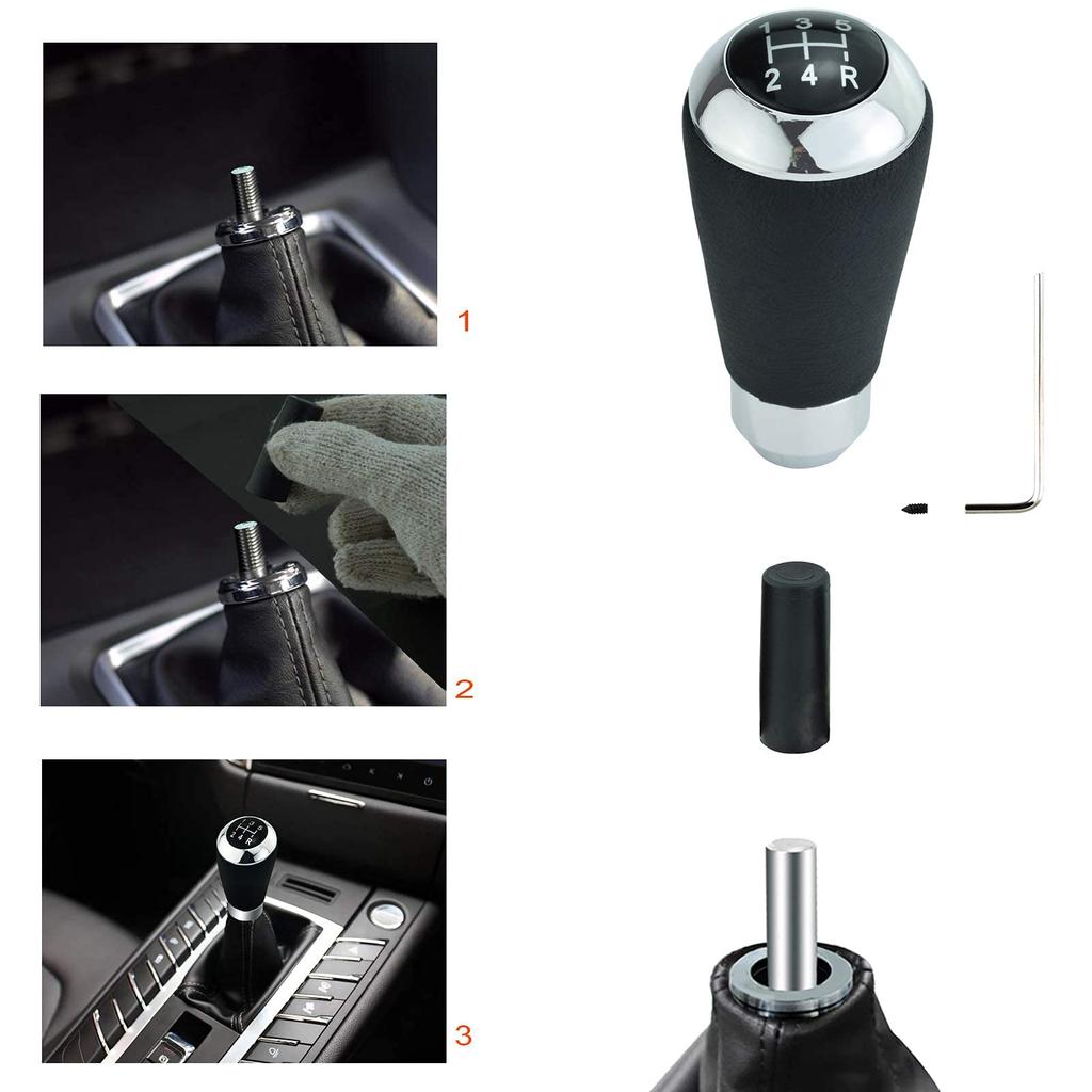Lunsom Leather Shifter Knob 5 Speed Gear Shift Knob for Auto Manual Car (Black)