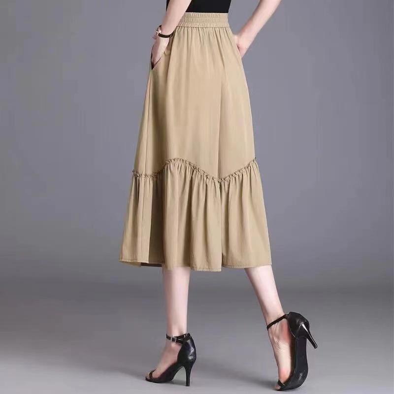 Plus Size High-Waist Pleated A-Line Skirt - Summer Slimming Elastic Swing Skirt for Moms