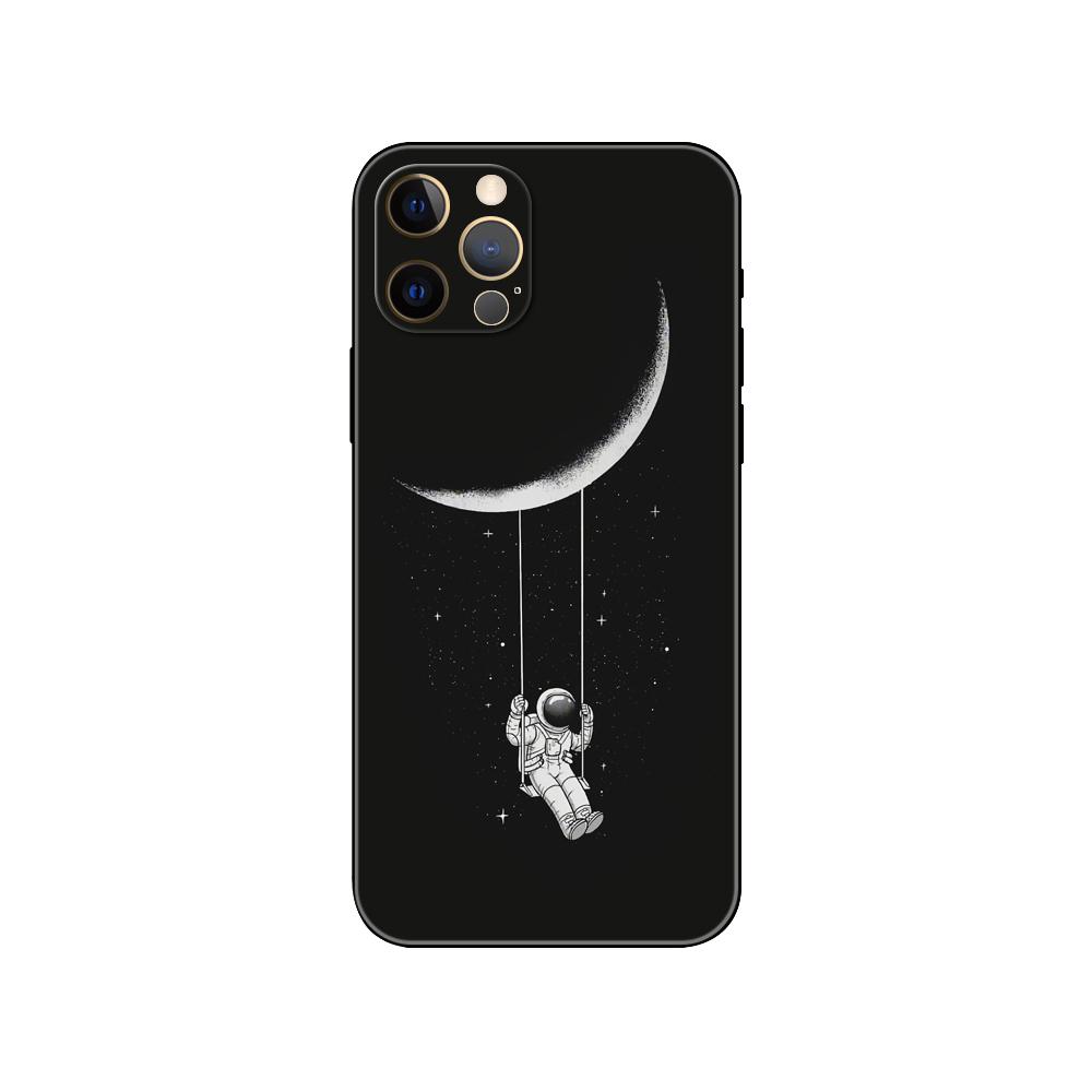 

Чехол для телефона Moon Astronaut для iPhone 5 5S 2020se 6 6s 7 8 plus x 10 XR XS 11 12 13 mini pro MAX, черная задняя крышка из ТПУ iphone 7 8