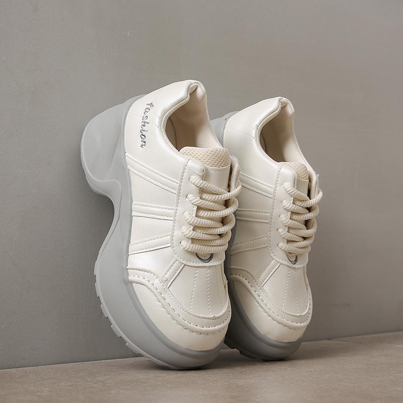 Fashion 8CM High Platform Wedge Sneakers Women New Autumn Chunky Leather Shoes Breathable Walking Sneakers Vulcanize Sport Shoes