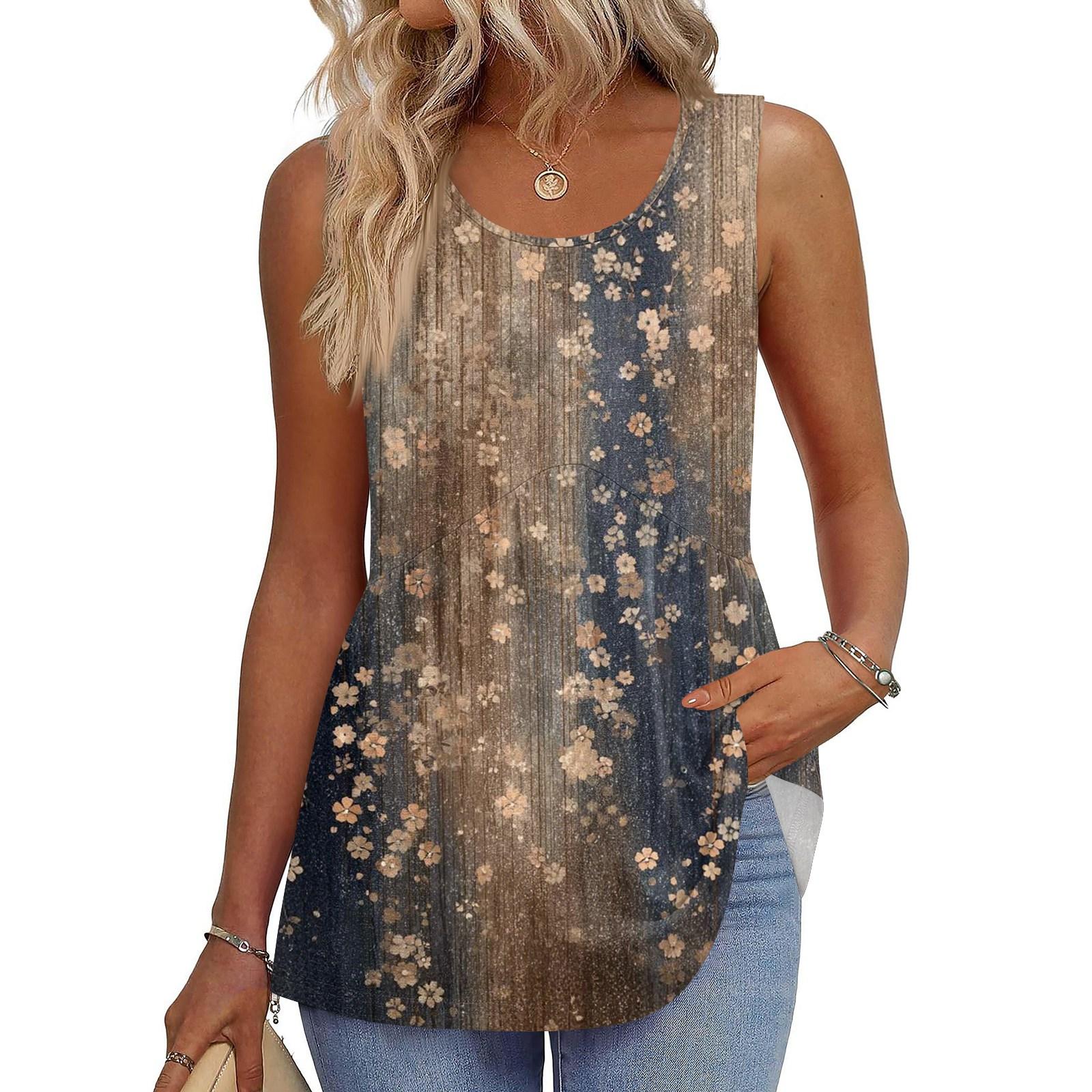 

Square Collar Tank Top Women Print Tank Tee Casual Loose Fit Sleeveless Shirt XXL