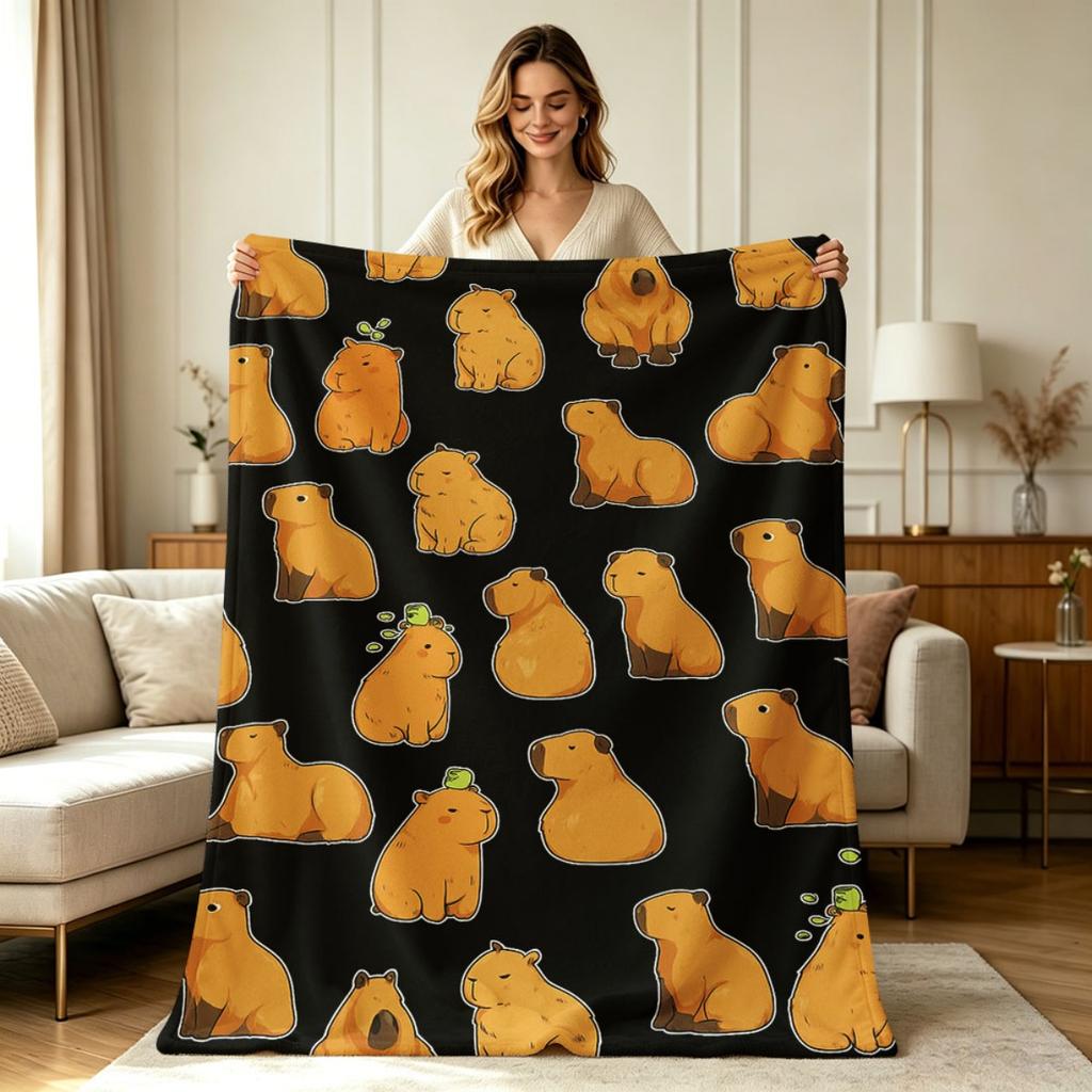 All Season Capybara Pattern Flannel Blanket Soft Warm Cozy Throw Blanket for Couch Sofa Bed Office Living Room Home Decorative Lightweight Flannel Bla