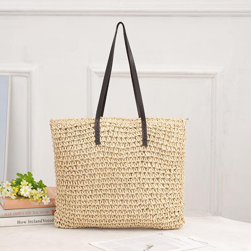 

Yogodlns Summer Hot Straw Bag For Women Large Capacity Shoulder Bag Braided Woven Handbags Travel Seaside Beach Bag Basket Bolsa 48*15*30cm бежевый