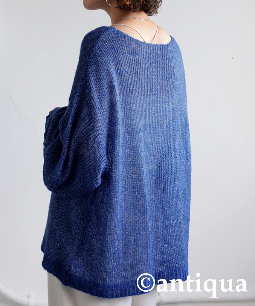 antiqua Knit Long Regular Size Blue Women's Lamé Top, Sleeve, EF-00013, (One Size), 32,