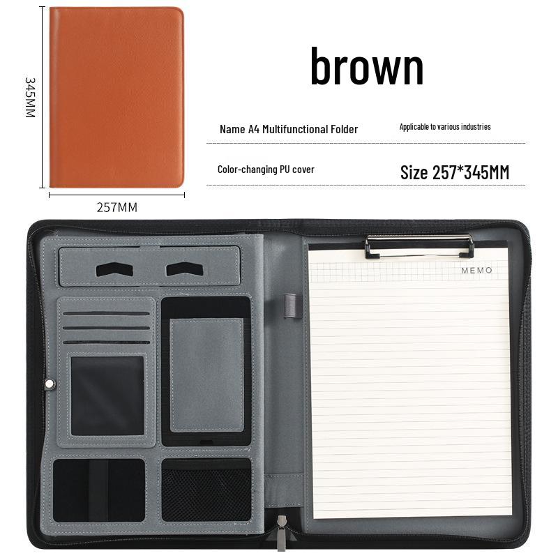 Multifunctional A4 Leather Zipper Manager Folder for Business Contracts and Office Materials