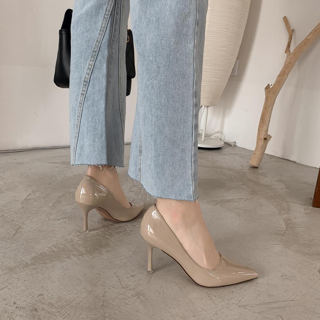 Stiletto cu vârf Frumoși pentru navetă [ZUYEE] Pantofi cu toc pentru femei, Vârf, Tocuri, Picioare, (Greige, 24.0 cm)